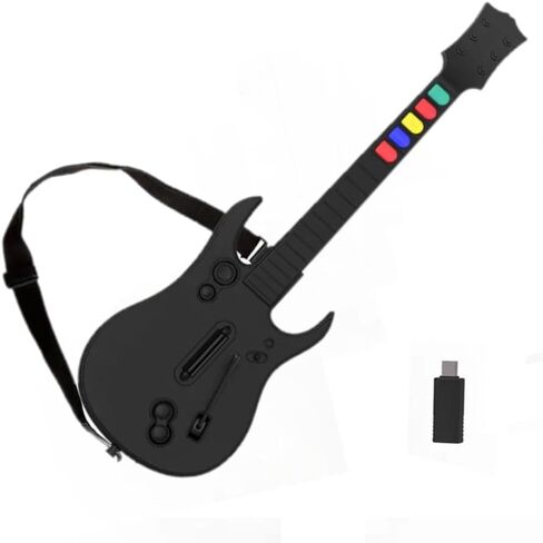 وحدة تحكم Game Goby Guitar Hero للكمبيوتر الشخصي وPS3 - جيتار لاسلكي لجيتار هيرو وفرقة الروك وألعاب Clone Hero، جيتار هيرو مع حزام ودونجل لاسلكي (5 مفاتيح) in Saudi Arabia