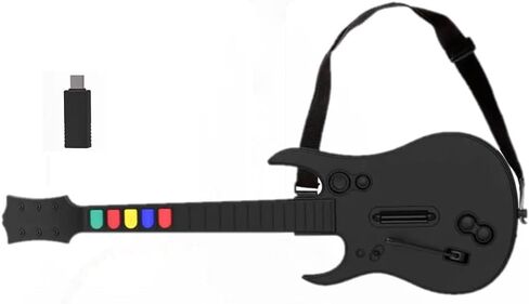 وحدة تحكم Game Goby Guitar Hero للكمبيوتر الشخصي وPS3 - جيتار لاسلكي لجيتار هيرو وفرقة الروك وألعاب Clone Hero، جيتار هيرو مع حزام ودونجل لاسلكي (5 مفاتيح) in Saudi Arabia