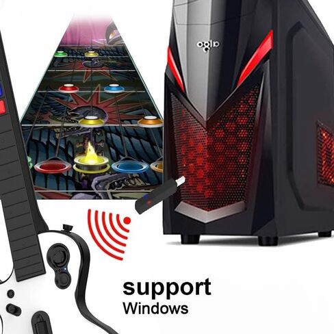 وحدة تحكم Game Goby Guitar Hero للكمبيوتر الشخصي وPS3 - جيتار لاسلكي لجيتار هيرو وفرقة الروك وألعاب Clone Hero، جيتار هيرو مع حزام ودونجل لاسلكي (5 مفاتيح) in Saudi Arabia