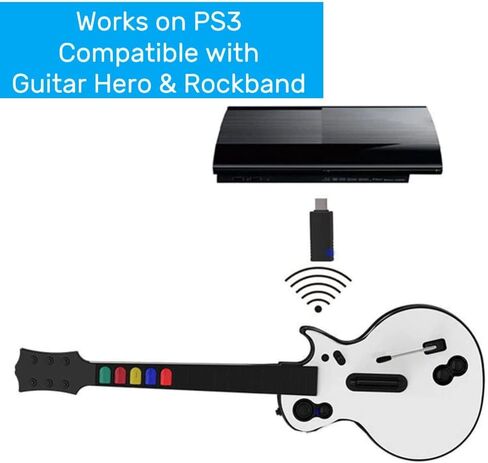 وحدة تحكم Game Goby Guitar Hero للكمبيوتر الشخصي وPS3 - جيتار لاسلكي لجيتار هيرو وفرقة الروك وألعاب Clone Hero، جيتار هيرو مع حزام ودونجل لاسلكي (5 مفاتيح) in Saudi Arabia