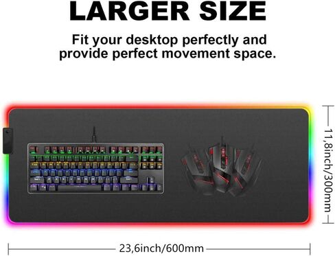 Gaming Mouse Pads RGB Mouse Pad White Extended Led Gaming Mouse Mat with USB Port 14 Lighting Modes Non Slip Rubber Base Keyboard Pads Gamer 23.6X11.8Inch in Saudi Arabia
