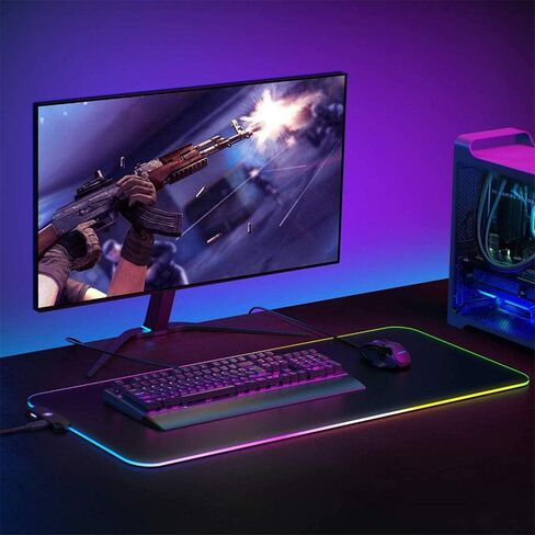 Gaming Mouse Pads RGB Mouse Pad White Extended Led Gaming Mouse Mat with USB Port 14 Lighting Modes Non Slip Rubber Base Keyboard Pads Gamer 23.6X11.8Inch in Saudi Arabia