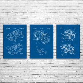 VR Headset Patent Posters Set of 3 (8x10), VR Gift, Arcade Decor, Game Store Wall Art, Game Collector Gift, Virtual Reality Black & White