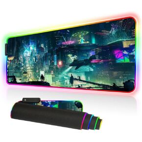 لوحة ماوس Imegny RGB كبيرة الحجم، لوحة ماوس ألعاب LED كبيرة الحجم متوهجة، حصيرة ناعمة ملونة للوحة مفاتيح الكمبيوتر الفئران مع قاعدة مطاطية غير قابلة للانزلاق مقاومة للماء (80x30 rgbgreencity) in Kuwait