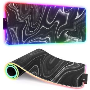 ITNRSIIET RGB Gaming Mouse Pad, Full Desk XL Extended Large Gaming Mousepad, 12 Lighting Modes 30% Thicker Big LED Desk Mat for Gamers, 32 x 12 inches, Japanese Waves