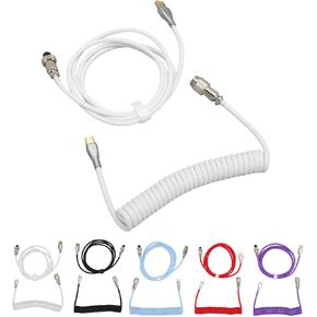 GOWENIC Mechanical Keyboard Aerial Connection Cable for Gaming Keyboards, Custom Coiled USB C Cable, Dual Sleeve Mechanical Keyboard Cable with Removable Metal Pilot USB C to USB A(White)