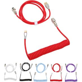 GOWENIC Mechanical Keyboard Aerial Connection Cable for Gaming Keyboards, Custom Coiled USB C Cable, Dual Sleeve Mechanical Keyboard Cable with Removable Metal Pilot USB C to USB A(White) in Saudi Arabia