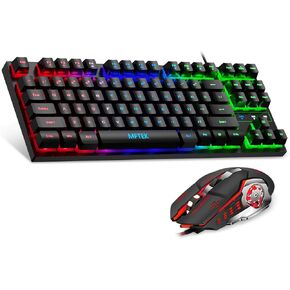 ام اف تي كيه مجموعة كيبورد وماوس العاب RGB بالوان قوس قزح، كيبورد كمبيوتر باضاءة خلفية مدمجة 87 مفتاحا مع ماوس العاب، مجموعة سلكية بمنفذ USB للكمبيوتر واللاب توب in Kuwait