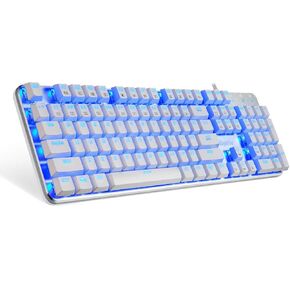 EagleTec KG051-BR لوحة مفاتيح ميكانيكية للألعاب، منخفضة الوضوح، 104 مفتاح بالحجم الكامل مع مفاتيح الكرز MX بنية للكمبيوتر الشخصي (خلفية LED بيضاء زرقاء) in Kuwait