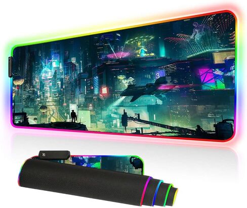 لوحة ماوس Imegny RGB كبيرة الحجم، لوحة ماوس ألعاب LED كبيرة الحجم متوهجة، حصيرة ناعمة ملونة للوحة مفاتيح الكمبيوتر الفئران مع قاعدة مطاطية غير قابلة للانزلاق مقاومة للماء (80x30 rgbgreencity) in Kuwait