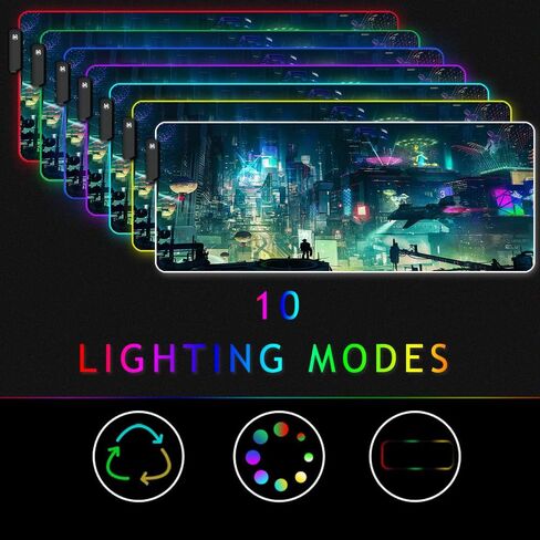 لوحة ماوس Imegny RGB كبيرة الحجم، لوحة ماوس ألعاب LED كبيرة الحجم متوهجة، حصيرة ناعمة ملونة للوحة مفاتيح الكمبيوتر الفئران مع قاعدة مطاطية غير قابلة للانزلاق مقاومة للماء (80x30 rgbgreencity) in Kuwait