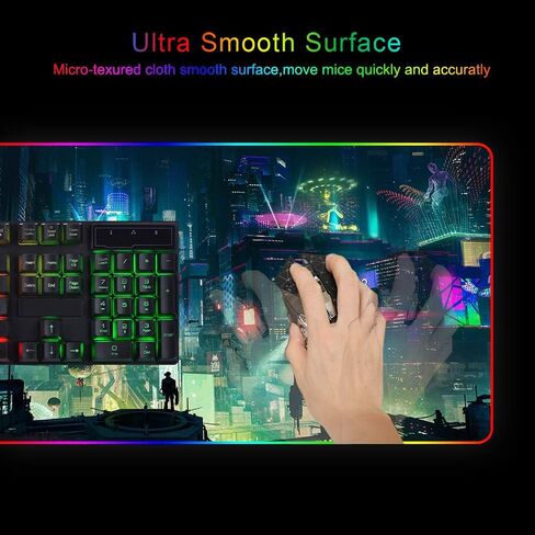 لوحة ماوس Imegny RGB كبيرة الحجم، لوحة ماوس ألعاب LED كبيرة الحجم متوهجة، حصيرة ناعمة ملونة للوحة مفاتيح الكمبيوتر الفئران مع قاعدة مطاطية غير قابلة للانزلاق مقاومة للماء (80x30 rgbgreencity) in Kuwait