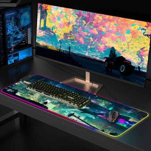 لوحة ماوس Imegny RGB كبيرة الحجم، لوحة ماوس ألعاب LED كبيرة الحجم متوهجة، حصيرة ناعمة ملونة للوحة مفاتيح الكمبيوتر الفئران مع قاعدة مطاطية غير قابلة للانزلاق مقاومة للماء (80x30 rgbgreencity) in Kuwait