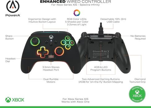 وحدة التحكم السلكية المحسنة PowerA Spectra Infinity لأجهزة Xbox Series X|S - أبيض (حصريًا من Amazon)، لوحة ألعاب، وحدة تحكم لألعاب الفيديو، تعمل مع Xbox One وWindows 10/11، مرخصة رسميًا in Saudi Arabia