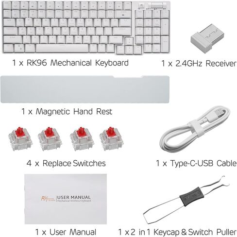 RK ROYAL KLUDGE RK96 90% Triple Mode BT5.0/2.4G/USB-C Hot Swappable Mechanical Keyboard with Magnetic Wrist Rest, 96 Keys Wireless Gaming Keyboard with Software, Blue Backlight in Kuwait