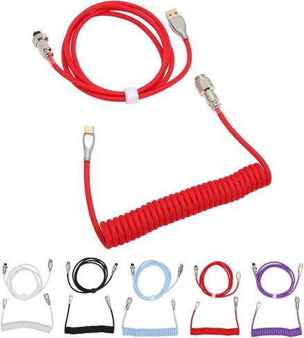 كابل توصيل جوي للوحة المفاتيح الميكانيكية من GOWENIC للوحات مفاتيح الألعاب، كابل USB C ملفوف مخصص، كابل لوحة مفاتيح ميكانيكي مزدوج الأكمام مع طيار معدني قابل للإزالة USB C إلى USB A (أبيض) in Kuwait