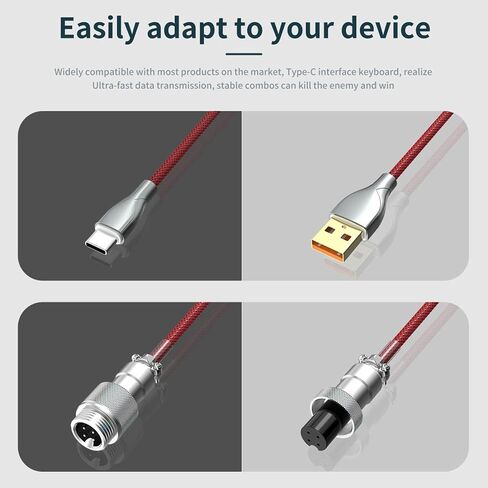 كابل توصيل جوي للوحة المفاتيح الميكانيكية من GOWENIC للوحات مفاتيح الألعاب، كابل USB C ملفوف مخصص، كابل لوحة مفاتيح ميكانيكي مزدوج الأكمام مع طيار معدني قابل للإزالة USB C إلى USB A (أبيض) in Kuwait