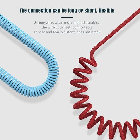 كابل توصيل جوي للوحة المفاتيح الميكانيكية من GOWENIC للوحات مفاتيح الألعاب، كابل USB C ملفوف مخصص، كابل لوحة مفاتيح ميكانيكي مزدوج الأكمام مع طيار معدني قابل للإزالة USB C إلى USB A (أبيض) in Kuwait