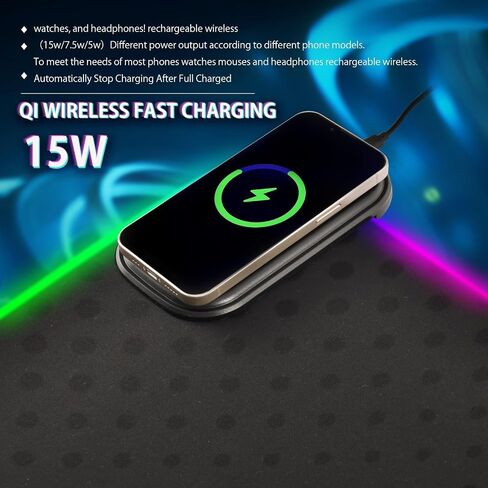 Black Custom Wireless Charging Mouse Pad for Mobile Phone Personalized Extra Large Gaming Mousepad with 13 Lighting Modes Mouse Mat for Office Home Gaming MacBook PC Laptop Desk in Kuwait