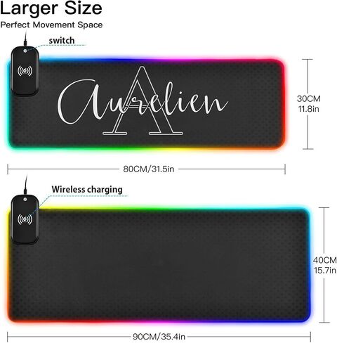 Black Custom Wireless Charging Mouse Pad for Mobile Phone Personalized Extra Large Gaming Mousepad with 13 Lighting Modes Mouse Mat for Office Home Gaming MacBook PC Laptop Desk in Kuwait