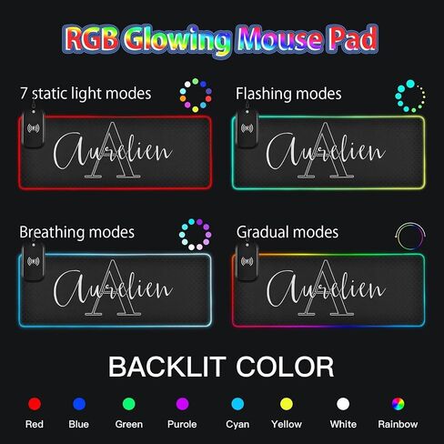 Black Custom Wireless Charging Mouse Pad for Mobile Phone Personalized Extra Large Gaming Mousepad with 13 Lighting Modes Mouse Mat for Office Home Gaming MacBook PC Laptop Desk in Kuwait