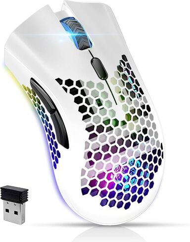 VEGCOO Wireless Gaming Mouse, C8 Silent Click Wireless Rechargeable Mouse with Colorful LED Lights and 3 Level DPI 400mah Lithium Battery for Laptop and Computer (White)… in Saudi Arabia