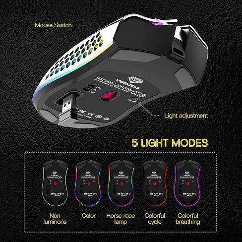 VEGCOO Wireless Gaming Mouse, C8 Silent Click Wireless Rechargeable Mouse with Colorful LED Lights and 3 Level DPI 400mah Lithium Battery for Laptop and Computer (White)… in Saudi Arabia