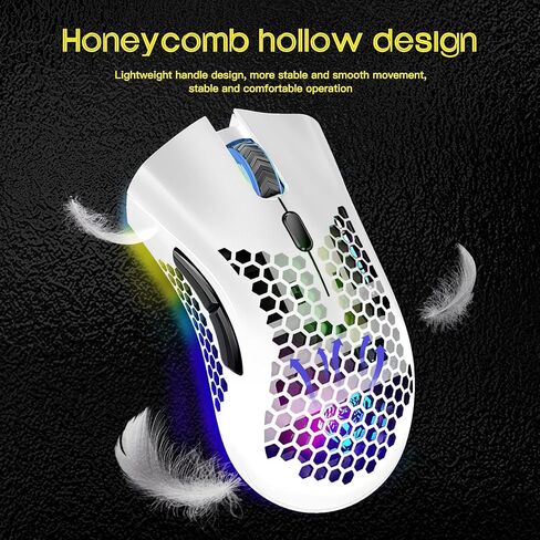 VEGCOO Wireless Gaming Mouse, C8 Silent Click Wireless Rechargeable Mouse with Colorful LED Lights and 3 Level DPI 400mah Lithium Battery for Laptop and Computer (White)… in Saudi Arabia