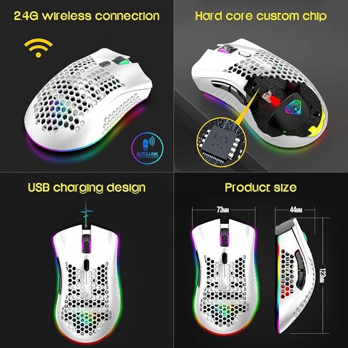 VEGCOO Wireless Gaming Mouse, C8 Silent Click Wireless Rechargeable Mouse with Colorful LED Lights and 3 Level DPI 400mah Lithium Battery for Laptop and Computer (White)… in Saudi Arabia