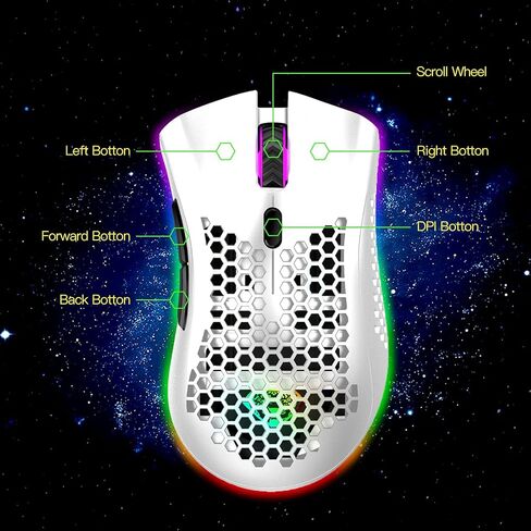 VEGCOO Wireless Gaming Mouse, C8 Silent Click Wireless Rechargeable Mouse with Colorful LED Lights and 3 Level DPI 400mah Lithium Battery for Laptop and Computer (White)… in Saudi Arabia