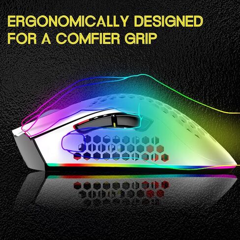 VEGCOO Wireless Gaming Mouse, C8 Silent Click Wireless Rechargeable Mouse with Colorful LED Lights and 3 Level DPI 400mah Lithium Battery for Laptop and Computer (White)… in Saudi Arabia