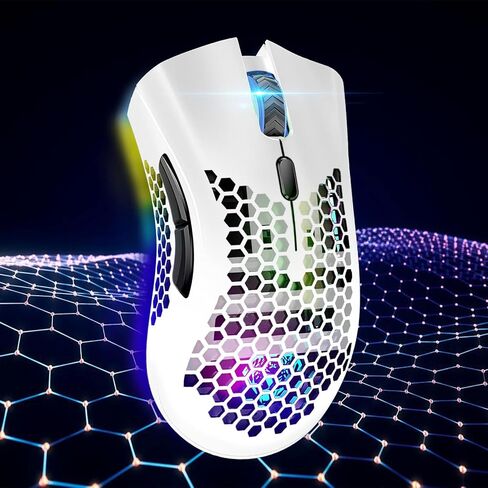 VEGCOO Wireless Gaming Mouse, C8 Silent Click Wireless Rechargeable Mouse with Colorful LED Lights and 3 Level DPI 400mah Lithium Battery for Laptop and Computer (White)… in Saudi Arabia