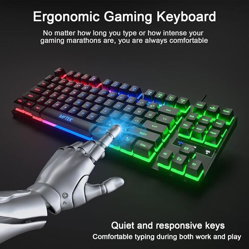 ام اف تي كيه مجموعة كيبورد وماوس العاب RGB بالوان قوس قزح، كيبورد كمبيوتر باضاءة خلفية مدمجة 87 مفتاحا مع ماوس العاب، مجموعة سلكية بمنفذ USB للكمبيوتر واللاب توب in Kuwait