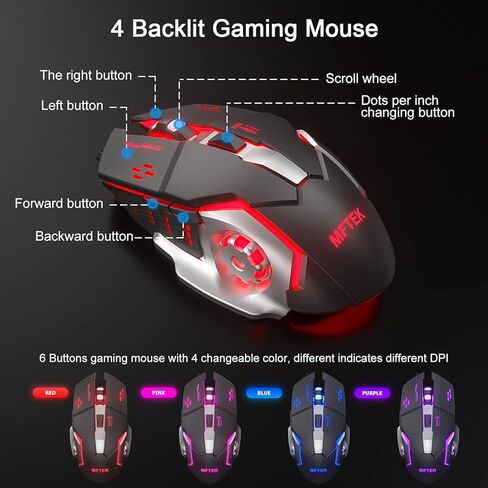 ام اف تي كيه مجموعة كيبورد وماوس العاب RGB بالوان قوس قزح، كيبورد كمبيوتر باضاءة خلفية مدمجة 87 مفتاحا مع ماوس العاب، مجموعة سلكية بمنفذ USB للكمبيوتر واللاب توب in Kuwait