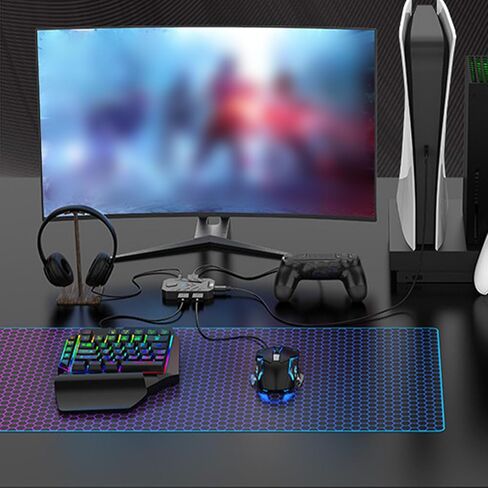 Diydeg One Handed RGB Gaming Keyboard and Mouse Combo for Master Pro for PS5 4 for Switch, Half Hand Keyboard Mouse Converter Combo Wired Keypad Mouse Adapter Set, Mobile Game Converter in Kuwait
