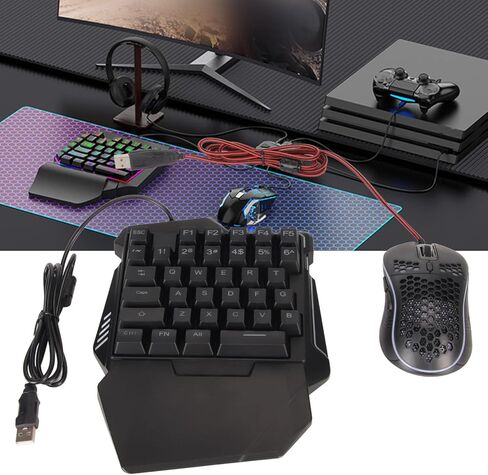 Diydeg One Handed RGB Gaming Keyboard and Mouse Combo for Master Pro for PS5 4 for Switch, Half Hand Keyboard Mouse Converter Combo Wired Keypad Mouse Adapter Set, Mobile Game Converter in Kuwait