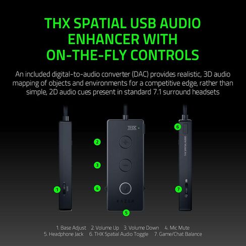 سماعة الألعاب Razer Kraken Tournament Edition THX 7.1 بصوت محيطي: ميكروفون قابل للسحب لإلغاء الضوضاء - USB DAC - لأجهزة الكمبيوتر الشخصية، PS4، PS5، Nintendo Switch، Xbox One، Xbox Series X & S، الهاتف المحمول - أسود in Kuwait