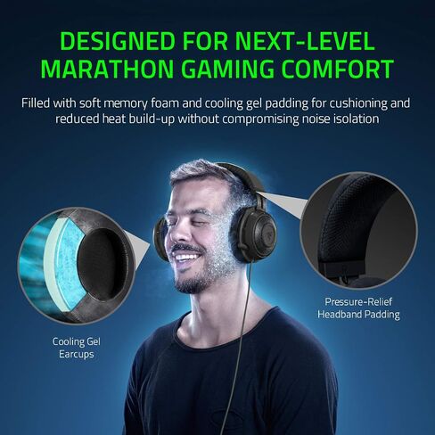 سماعة الألعاب Razer Kraken Tournament Edition THX 7.1 بصوت محيطي: ميكروفون قابل للسحب لإلغاء الضوضاء - USB DAC - لأجهزة الكمبيوتر الشخصية، PS4، PS5، Nintendo Switch، Xbox One، Xbox Series X & S، الهاتف المحمول - أسود in Kuwait