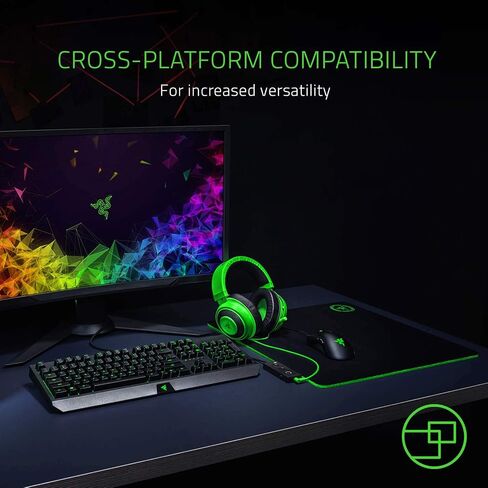 سماعة الألعاب Razer Kraken Tournament Edition THX 7.1 بصوت محيطي: ميكروفون قابل للسحب لإلغاء الضوضاء - USB DAC - لأجهزة الكمبيوتر الشخصية، PS4، PS5، Nintendo Switch، Xbox One، Xbox Series X & S، الهاتف المحمول - أسود in Kuwait