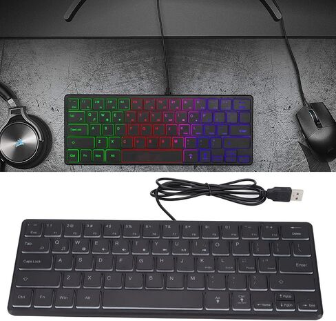 اشاتا كيبورد العاب سلكي صغير بمنفذ USB بـ64 مفتاح واضاءة خلفية RGB للكمبيوتر المكتبي والنوت بوك والتوصيل والتشغيل in Saudi Arabia