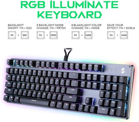 بلاك شارك مجموعة مفاتيح ميكانيكية باضاءة خلفية LED RGB مع مفتاح احمر ومينا اوامر وماكرو قابل للبرمجة، 104 مفتاح بخاصية الاستجابة لضربات مفاتيح متعددة لكتابة الالعاب in Saudi Arabia