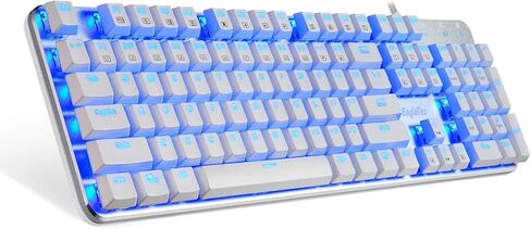 EagleTec KG051-BR لوحة مفاتيح ميكانيكية للألعاب، منخفضة الوضوح، 104 مفتاح بالحجم الكامل مع مفاتيح الكرز MX بنية للكمبيوتر الشخصي (خلفية LED بيضاء زرقاء) in Kuwait