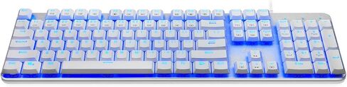 EagleTec KG051-BR لوحة مفاتيح ميكانيكية للألعاب، منخفضة الوضوح، 104 مفتاح بالحجم الكامل مع مفاتيح الكرز MX بنية للكمبيوتر الشخصي (خلفية LED بيضاء زرقاء) in Kuwait