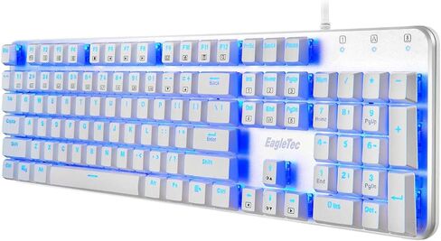 EagleTec KG051-BR لوحة مفاتيح ميكانيكية للألعاب، منخفضة الوضوح، 104 مفتاح بالحجم الكامل مع مفاتيح الكرز MX بنية للكمبيوتر الشخصي (خلفية LED بيضاء زرقاء) in Kuwait