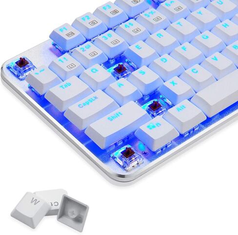 EagleTec KG051-BR لوحة مفاتيح ميكانيكية للألعاب، منخفضة الوضوح، 104 مفتاح بالحجم الكامل مع مفاتيح الكرز MX بنية للكمبيوتر الشخصي (خلفية LED بيضاء زرقاء) in Kuwait