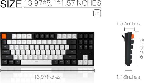 لوحة المفاتيح الميكانيكية السلكية Keychron C1 Mac Layout، Gateron G Pro Red Switch، Tenkeyless 87 Keys ABS keycaps لوحة مفاتيح الكمبيوتر لأجهزة الكمبيوتر المحمول التي تعمل بنظام Windows PC، إضاءة خلفية بيضاء، كابل USB-C من النوع C in Kuwait