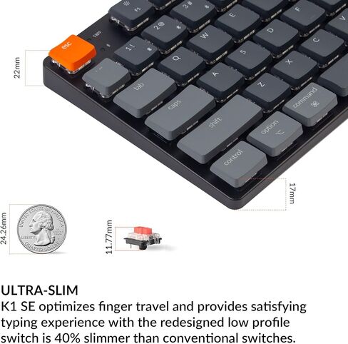 Keychron K1 SE، 87 مفتاحًا لوحة مفاتيح ميكانيكية سلكية بلوتوث/USB فائقة النحافة مع إضاءة خلفية LED RGB، مفتاح أحمر ميكانيكي Gateron منخفض المستوى متوافق مع نظام التشغيل Mac Windows in Kuwait