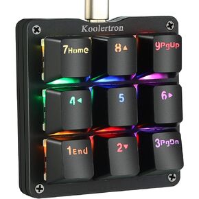 Koolertron One Handed Macro Mechanical Keyboard, RGB LED Backlit Portable Mini One-Handed Mechanical Gaming Keypad OSU! Keyboard 9 Fully Programmable Keys Blue Switches