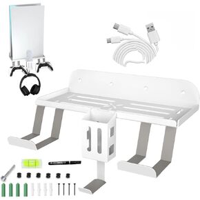 YU33 Wall Mount Kit - 6 in 1 Wall Mount with 2 Way Magnetic Charging Cable, Detachable Controller Holder & Headphone Hanger, with Non-Slip Mat, White Mount Holder in Saudi Arabia