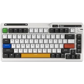 K75 PRO RGB 75% Wireless Gasket Mechanical Keyboard, Triple Mode BT 5.0/2.4G/USB-C 82 Keys Hot Swappable Gaming Keyboard w/Knob & Power Display, Custom Linear Switches, Black White